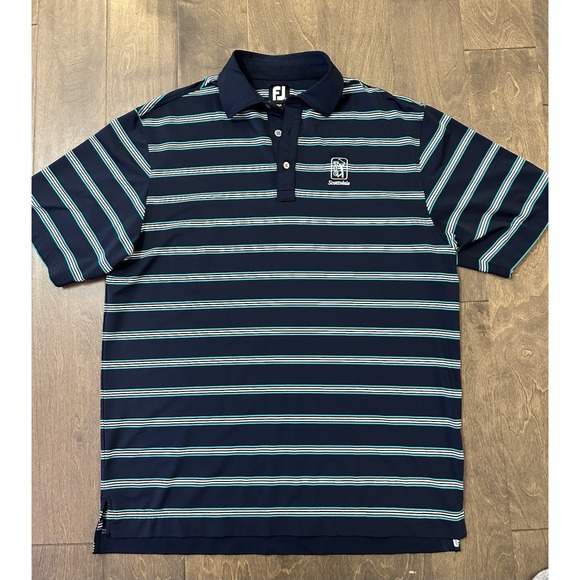 FootJoy Other - Footjoy Polo Large Blue Striped TPG Scottsdale‎ Short Sleeve Golf Logo